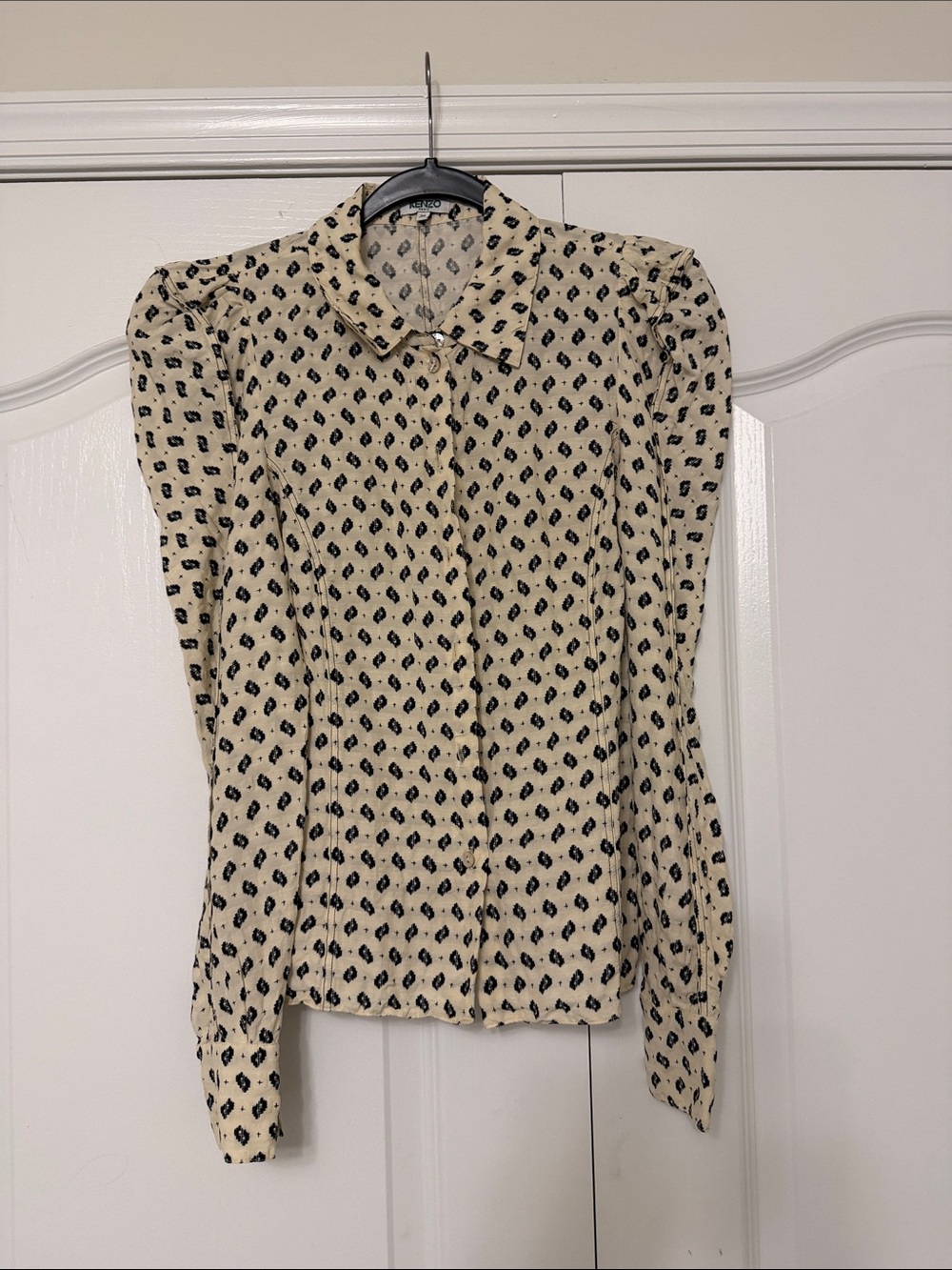 Kenzo Cream Button-Down Shirt with Black Geometric Print size 36